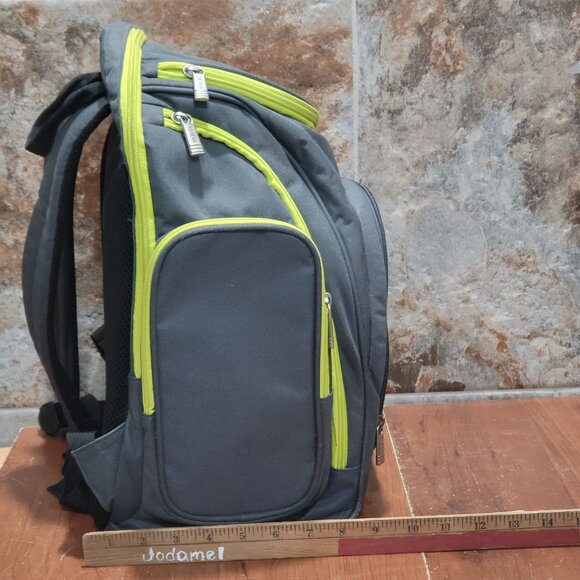 BB Gear Diaper Backpack Bag Gray Lime Green Zipper Accents - Picture 8 of 16